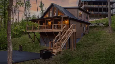 cabin at sunset