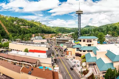 aerial of downtown Gatlinburg