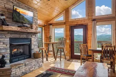 mountain view from living room of pigeon forge cabin