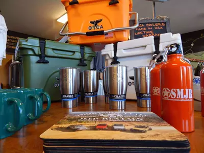 chaser cups, orca coolers, mugs