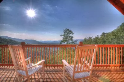 smoky mountain view from the deck of a cabin