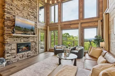 living room of cabin with views