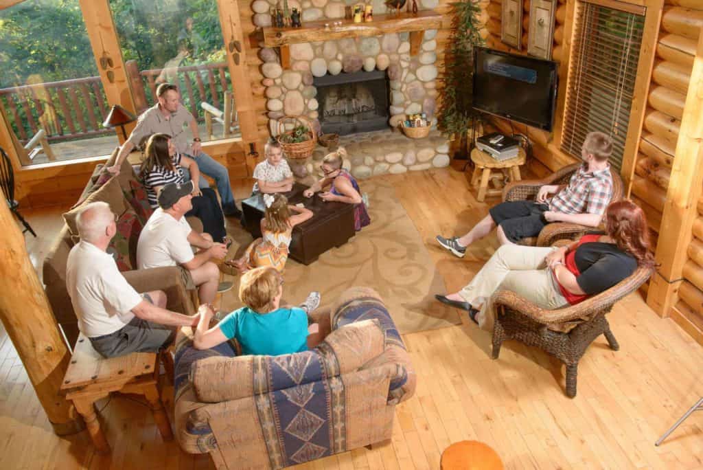 family spending time together in a smoky mountain cabin