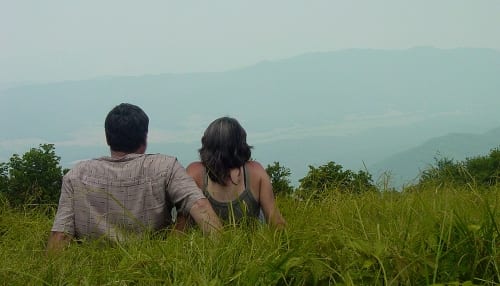 couple looking out at the mountains