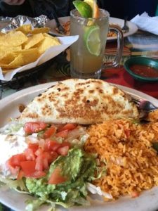 quesadillas with rice and salad
