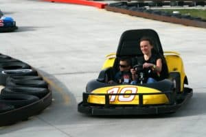 mom and son in go kart