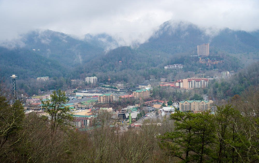 view of Gatlinburg and the Smoky Mountains